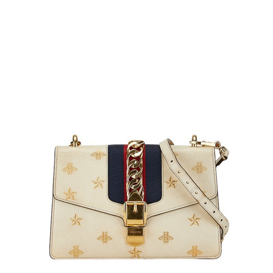 Gucci Sylvie White Leather Shoulder Bag