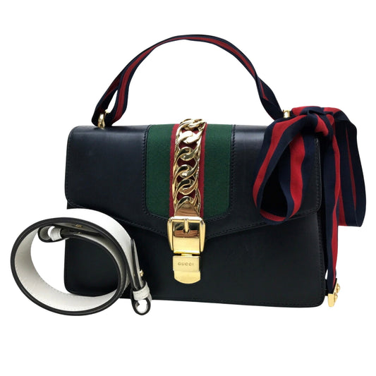 Gucci Sylvie Black Leather Shoulder Bag