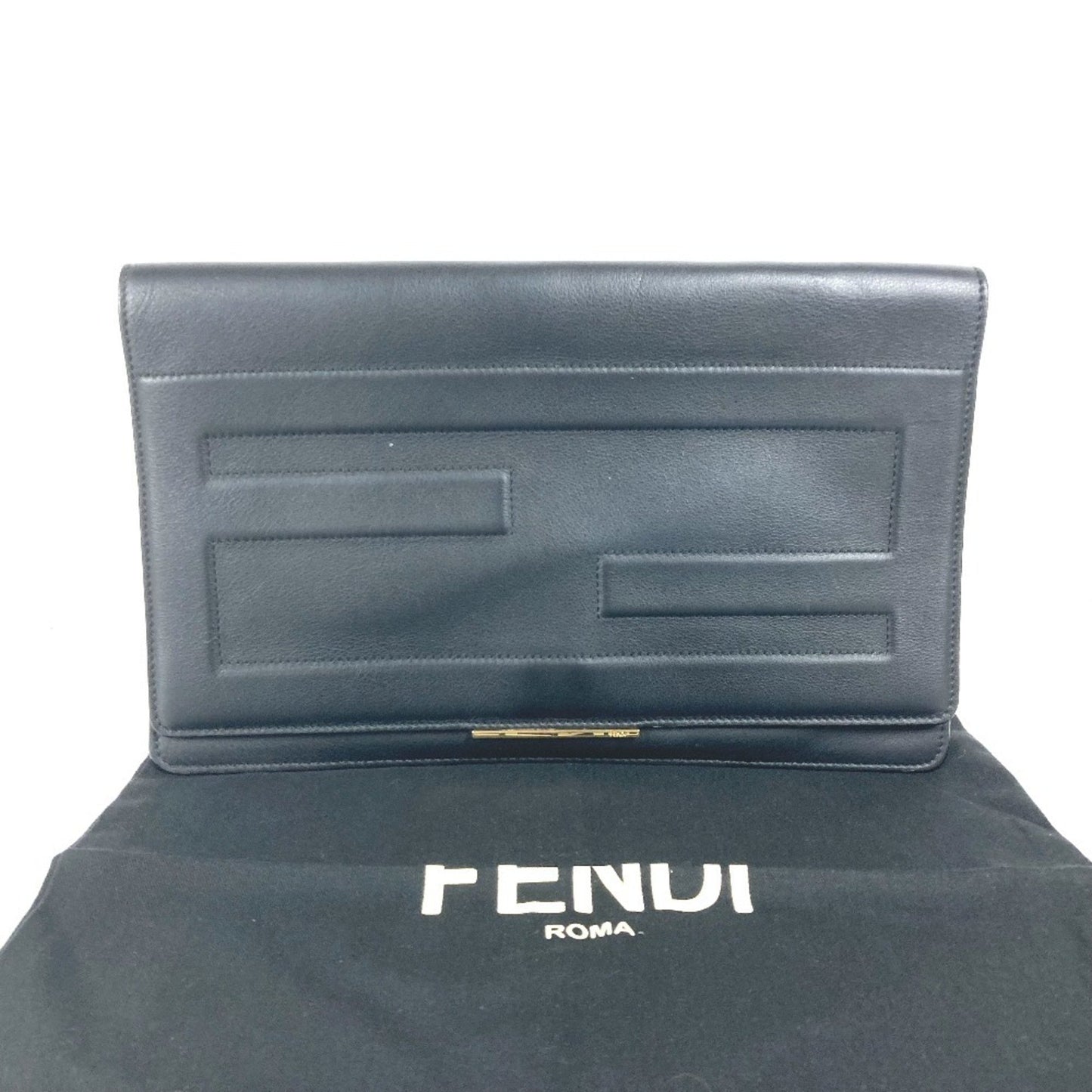 Fendi FF Black Leather Clutch Bag