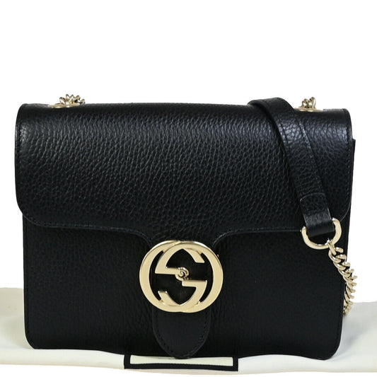 Gucci Interlocking Black Leather Shoulder Bag