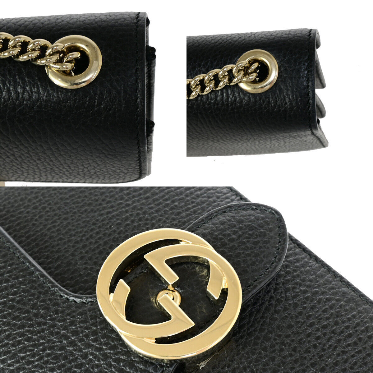 Gucci Interlocking Black Leather Shoulder Bag