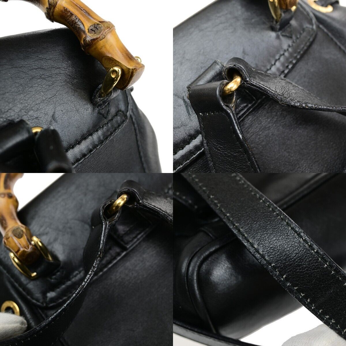 Gucci Bamboo Black Leather Backpack Bag