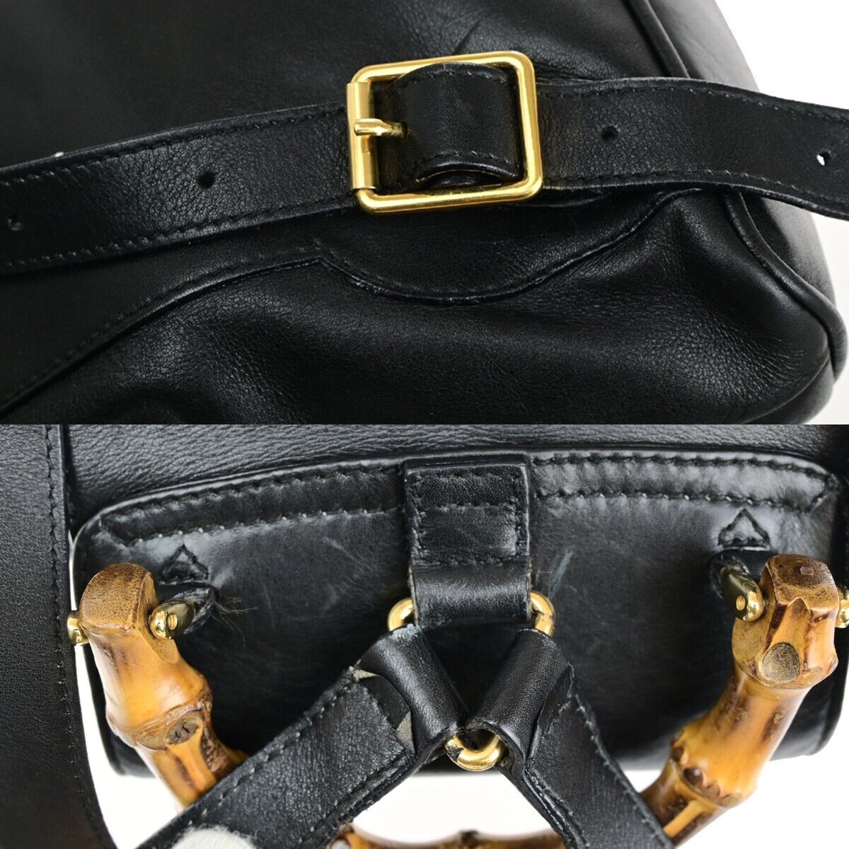 Gucci Bamboo Black Leather Backpack Bag