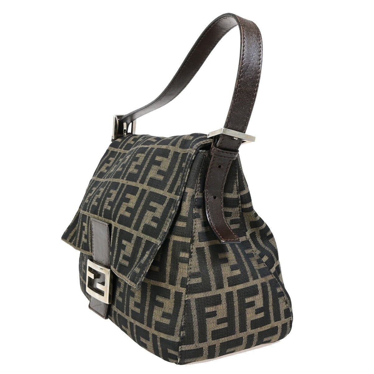 Fendi Mamma Baguette Brown Canvas Shoulder Bag