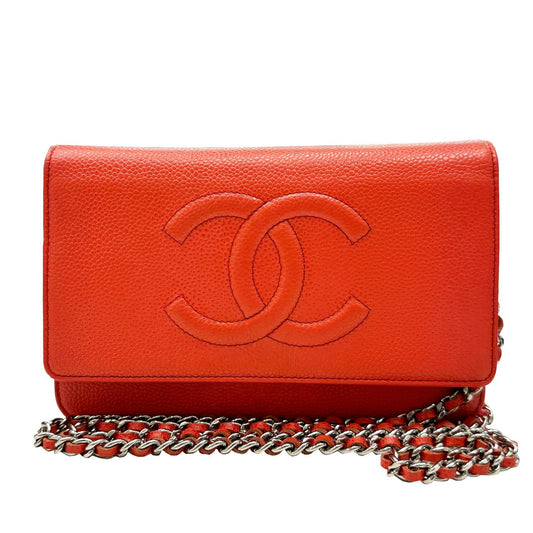 Chanel Logo CC Orange Leather Shoulder Bag