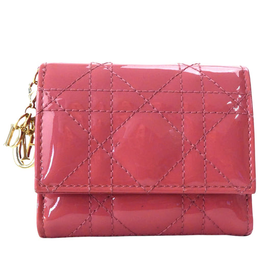 Dior Lotus lady dior Pink Patent Leather Wallet Accessories