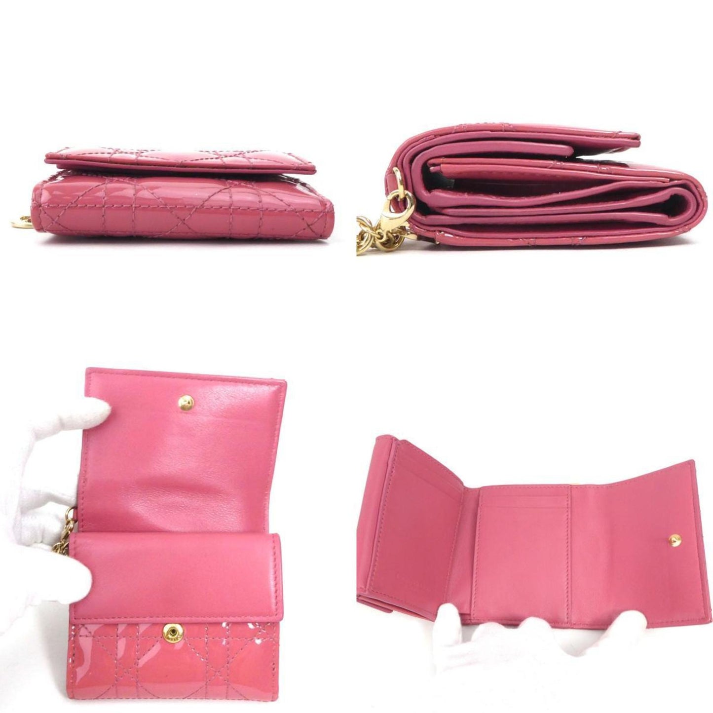 Dior Lotus lady dior Pink Patent Leather Wallet Accessories