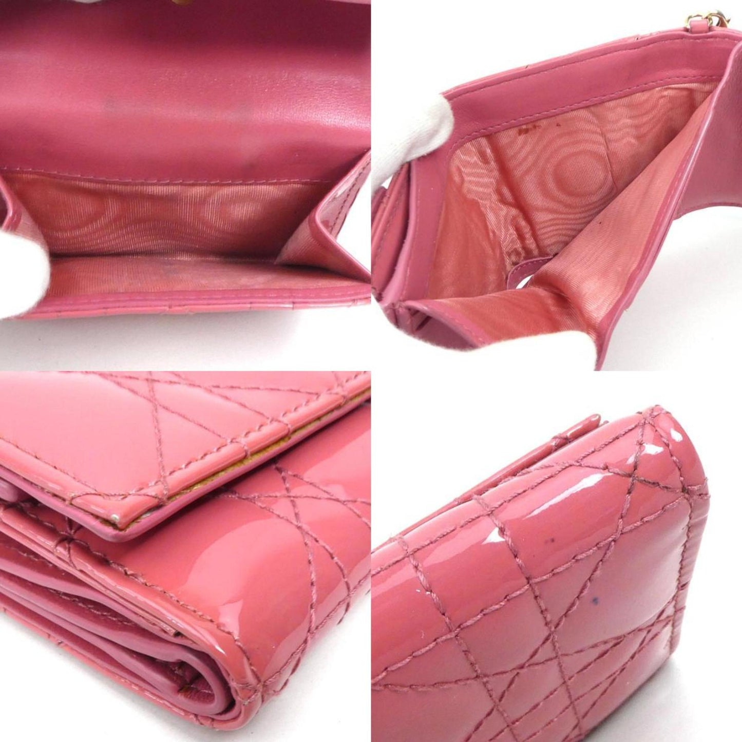 Dior Lotus lady dior Pink Patent Leather Wallet Accessories