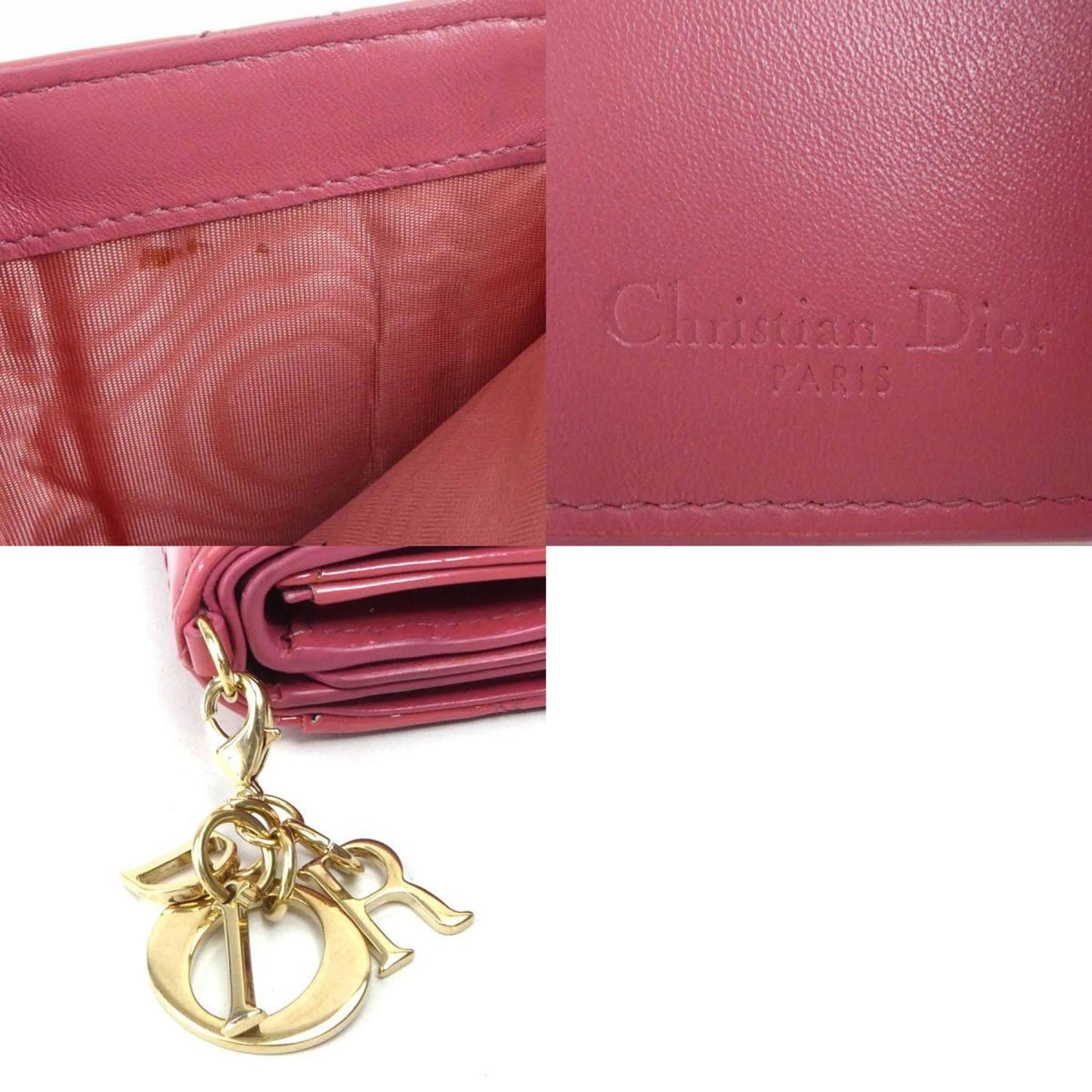 Dior Lotus lady dior Pink Patent Leather Wallet Accessories