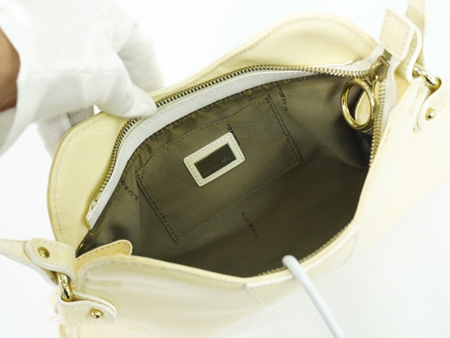 Fendi Selleria Beige Patent Leather Hand Bag