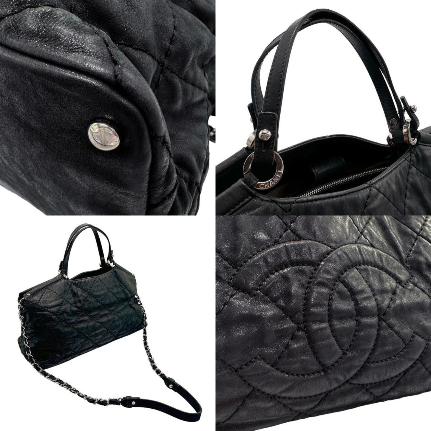 Chanel Matelassé Black Leather Hand Bag