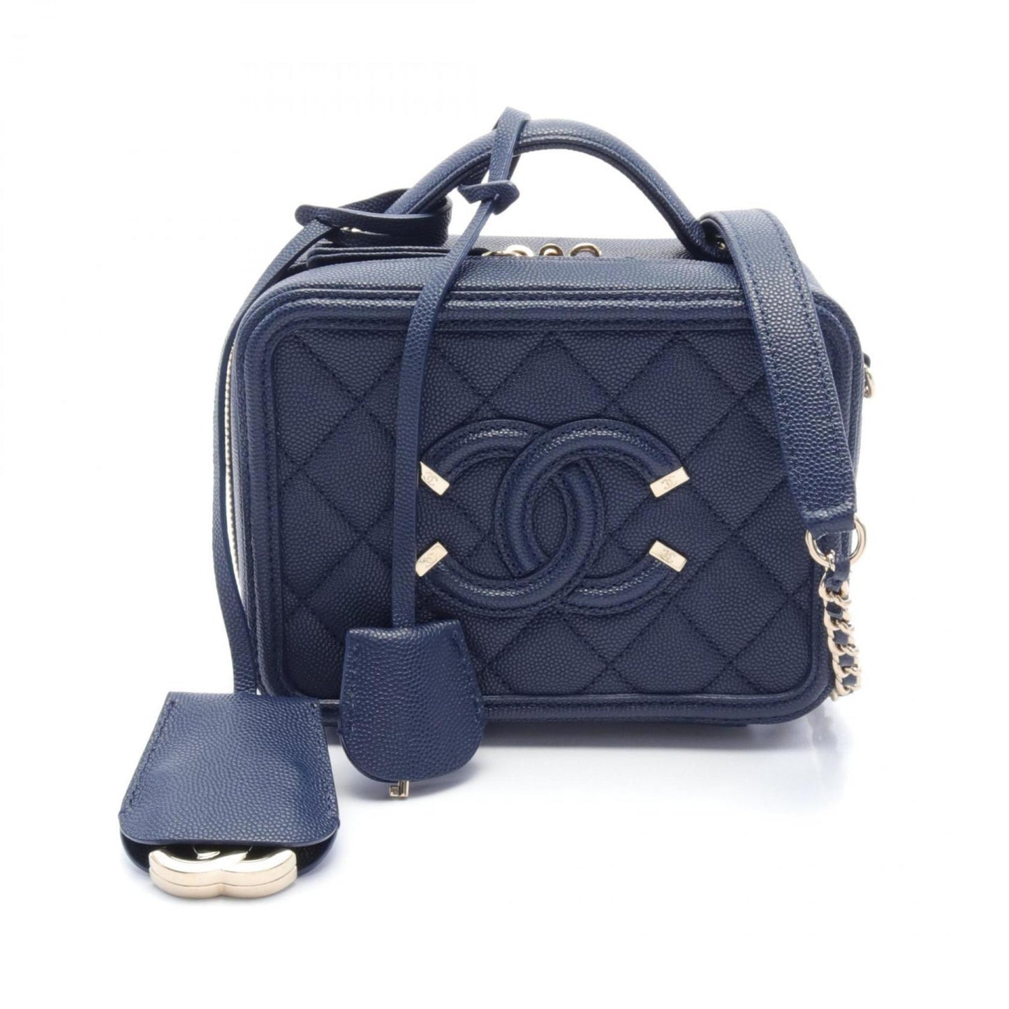 Chanel CC Filigree Navy Leather Shoulder Bag