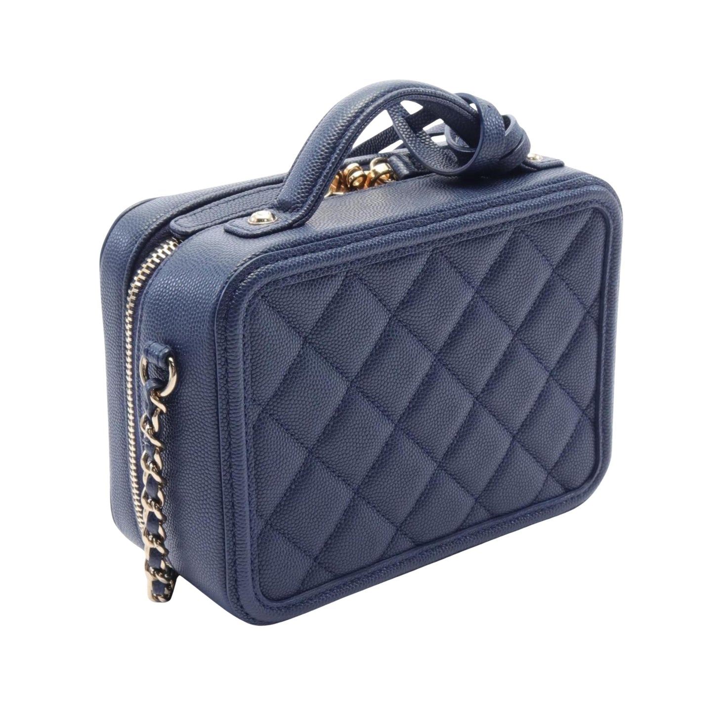 Chanel CC Filigree Navy Leather Shoulder Bag