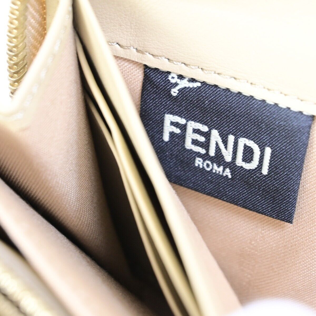 Fendi Round Zipper Beige Leather Wallet Accessories