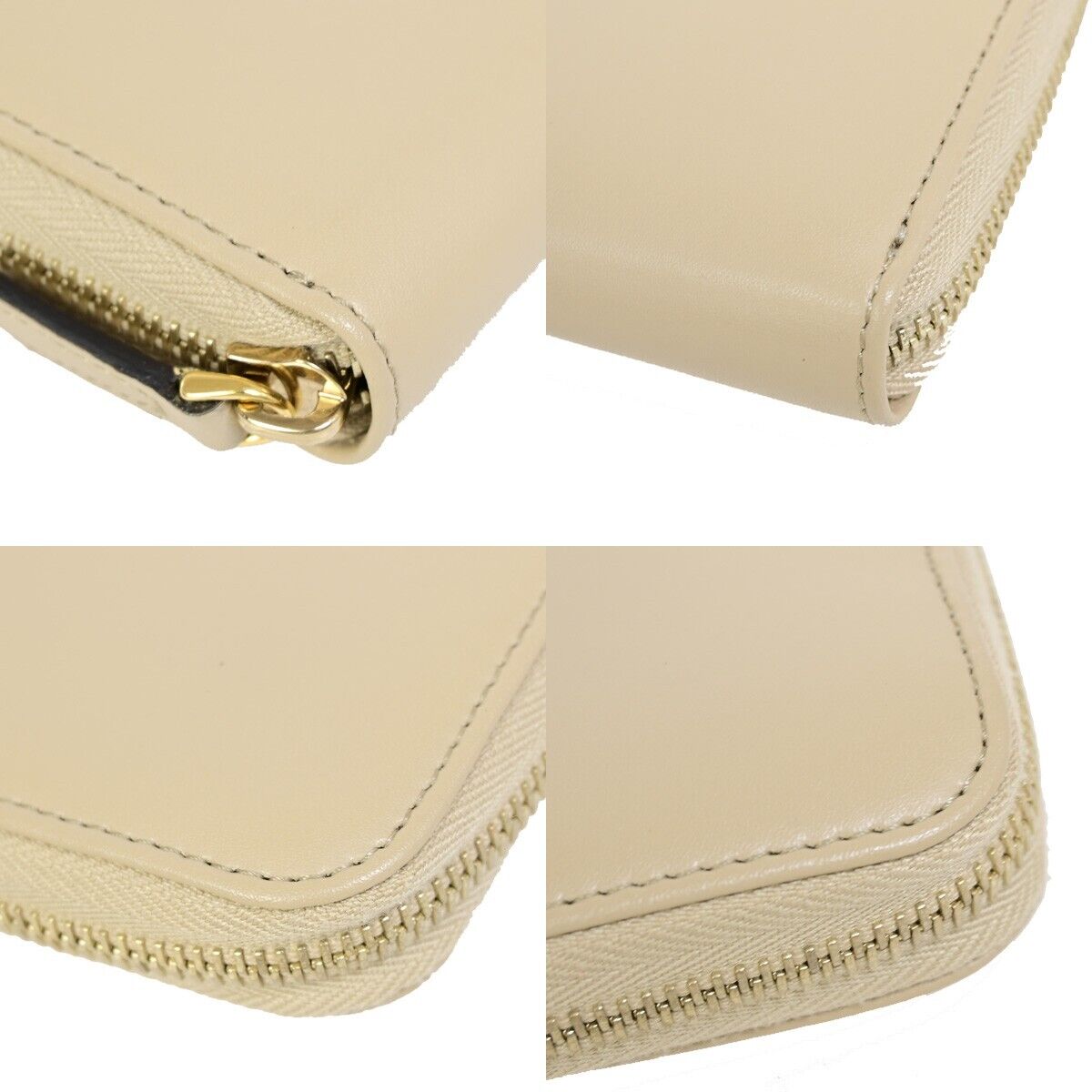 Fendi Round Zipper Beige Leather Wallet Accessories