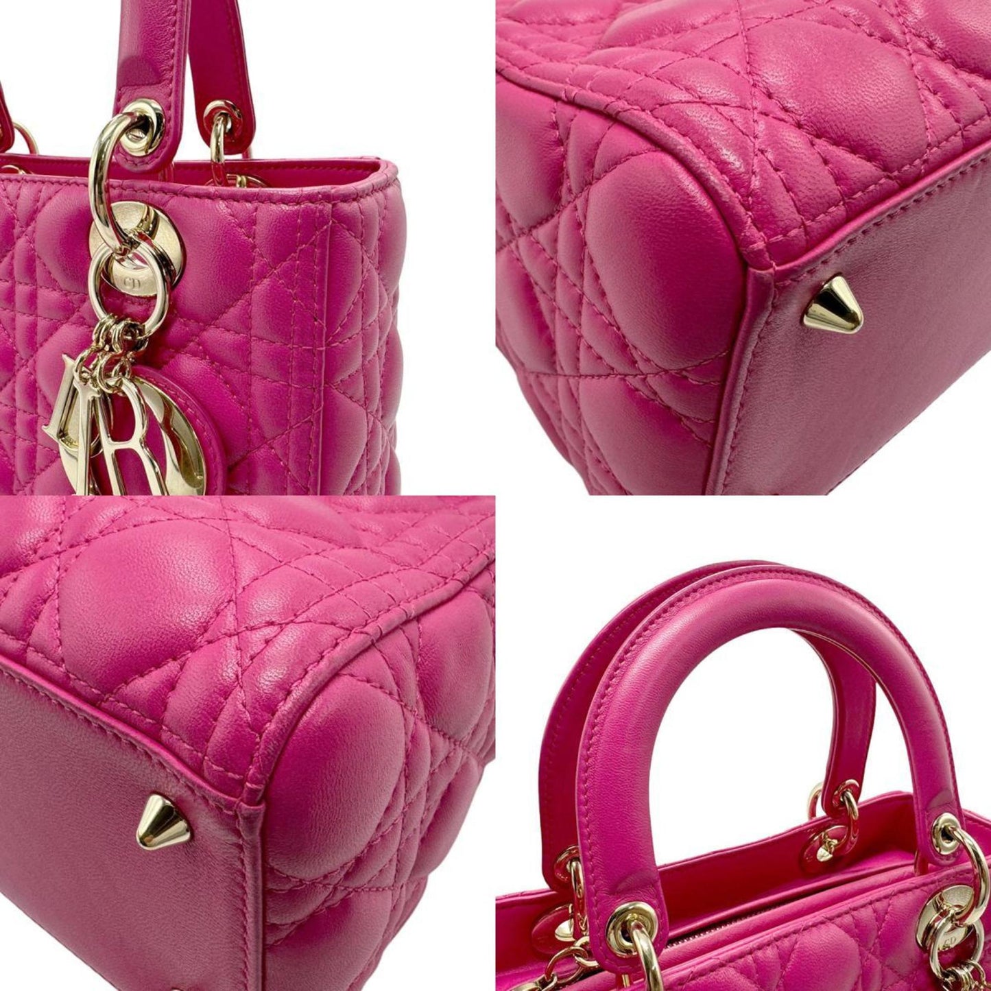 Dior Lady Dior Pink Leather Hand Bag