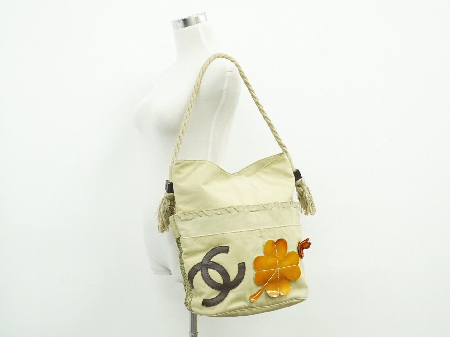 Chanel Clover Beige Canvas Shoulder Bag