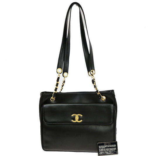 Chanel Logo CC Black Leather Shoulder Bag