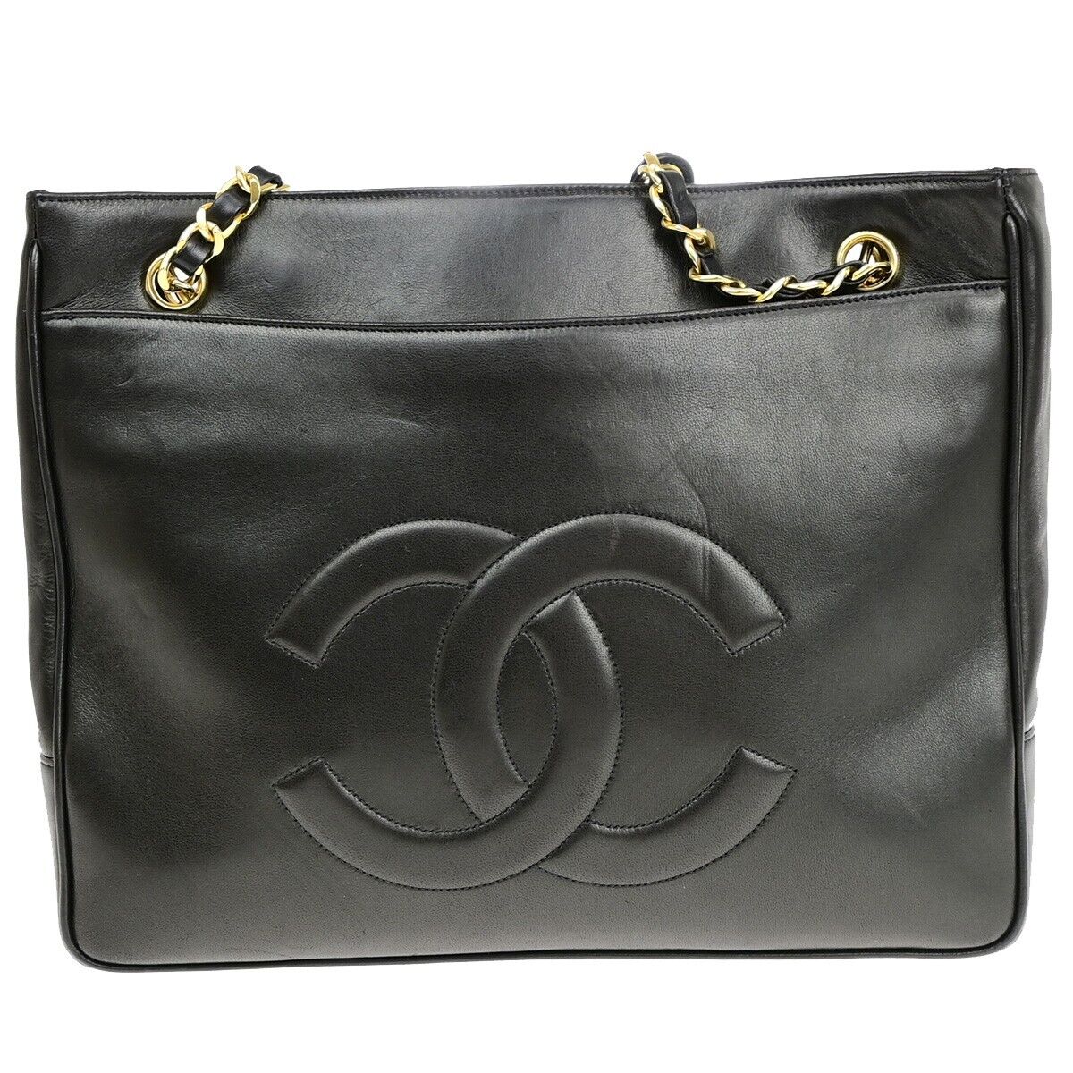 Chanel Logo CC Black Leather Shoulder Bag