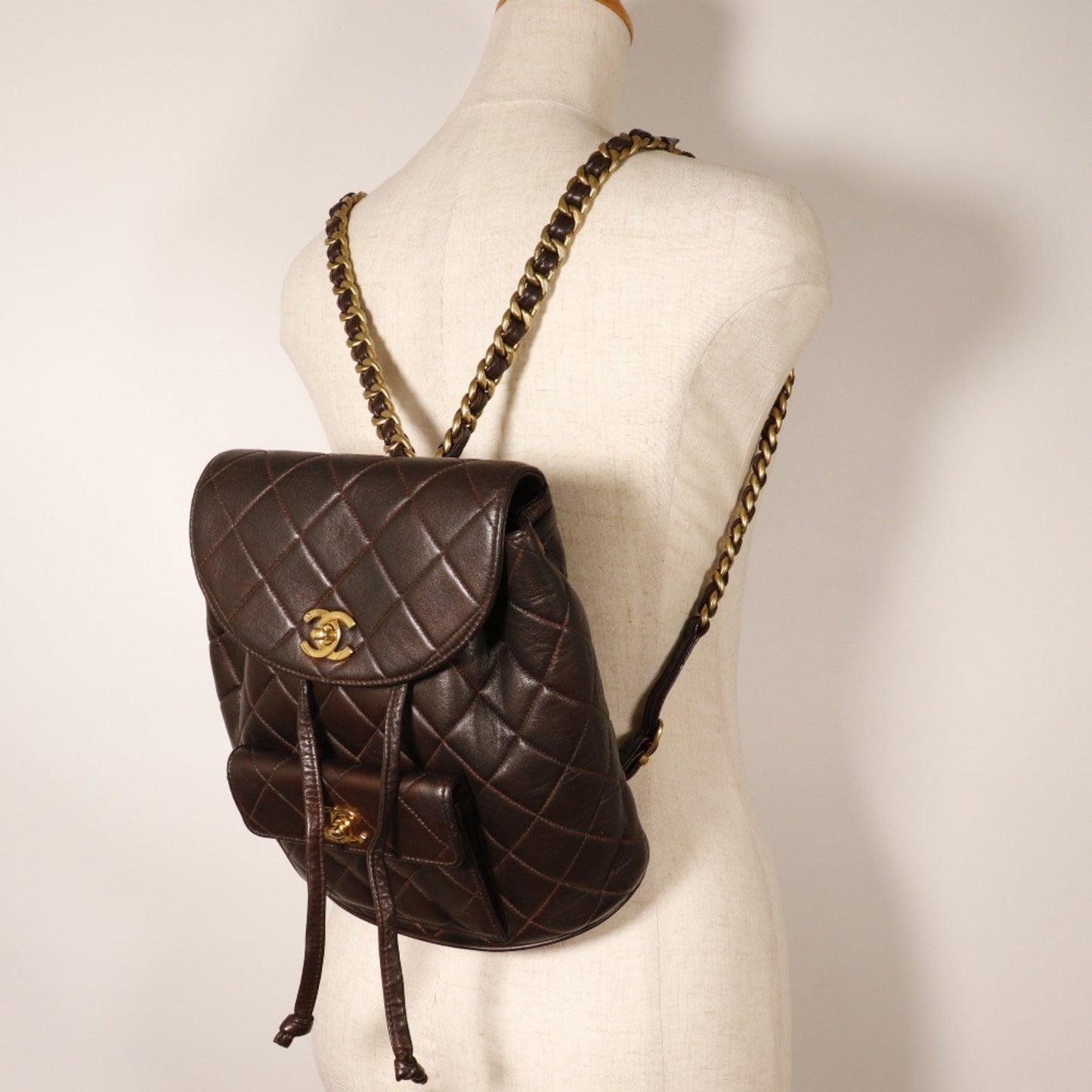 Chanel Matelassé Brown Leather Backpack Bag