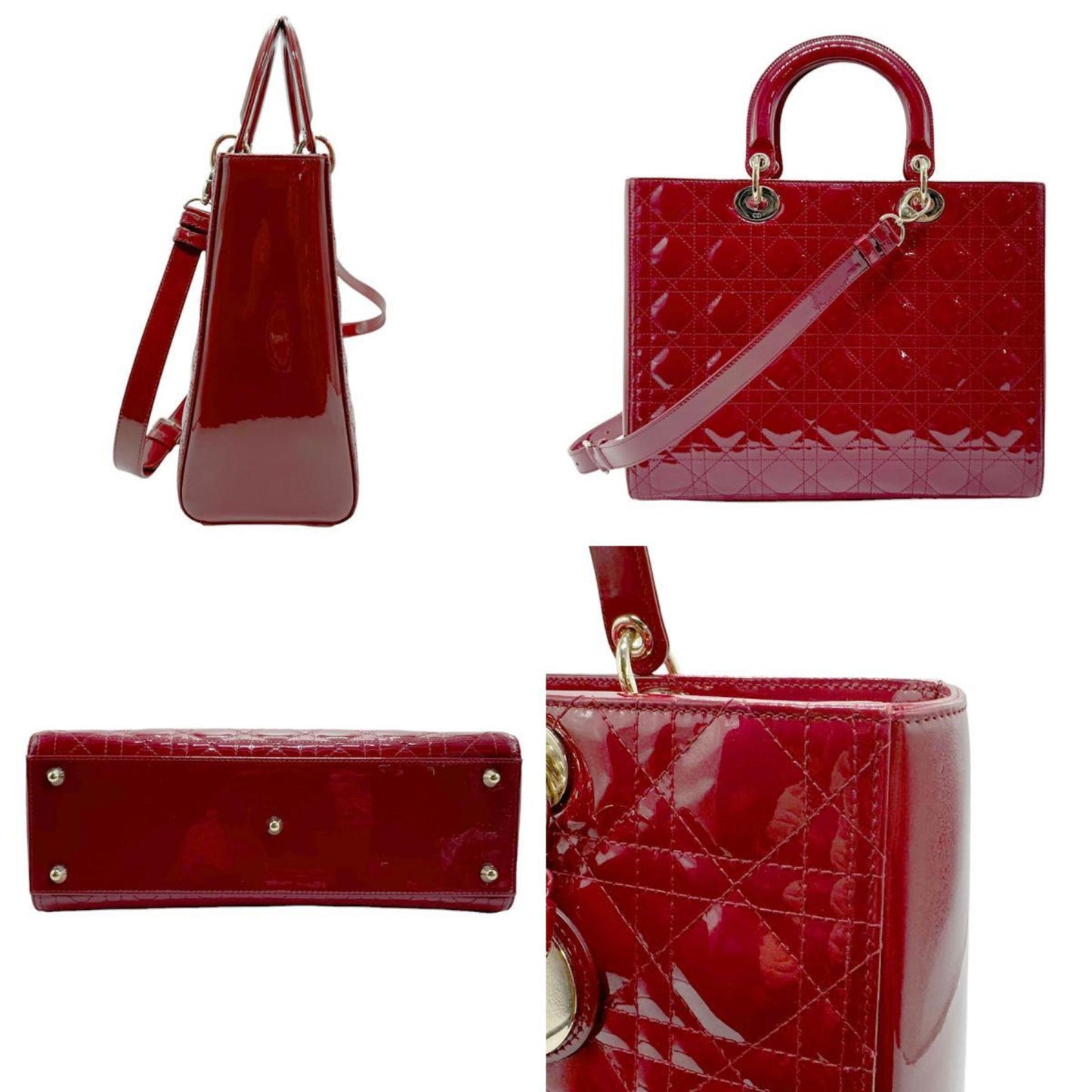 Dior Lady Dior Red Patent Leather Hand Bag