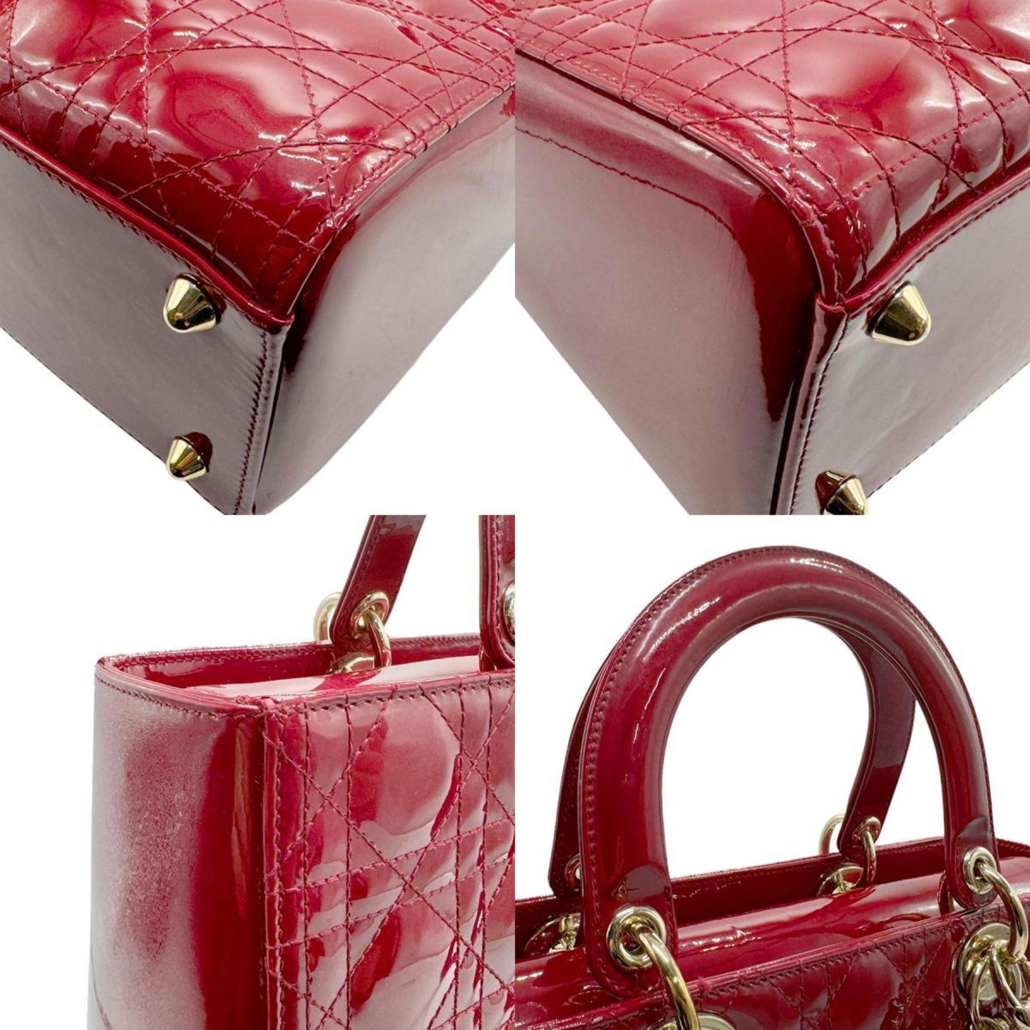 Dior Lady Dior Red Patent Leather Hand Bag