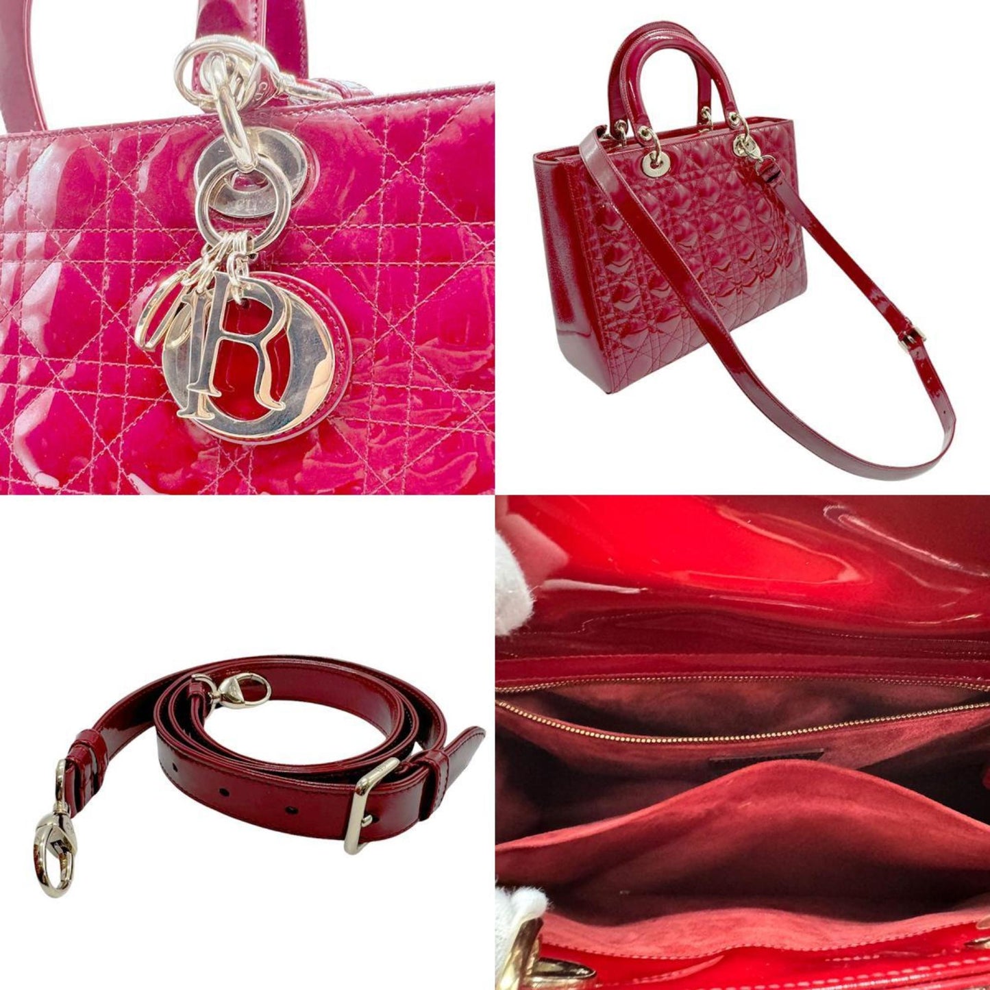 Dior Lady Dior Red Patent Leather Hand Bag