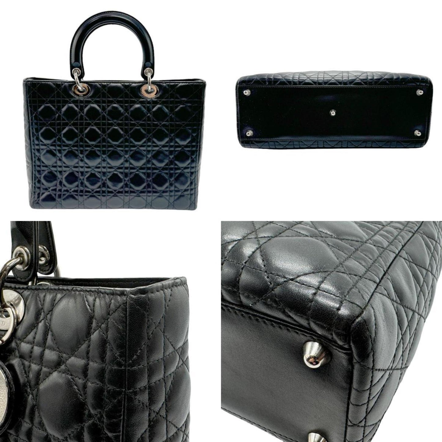 Dior Lady Dior Black Leather Hand Bag