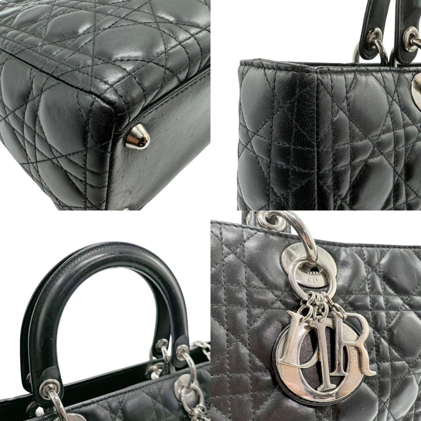 Dior Lady Dior Black Leather Hand Bag