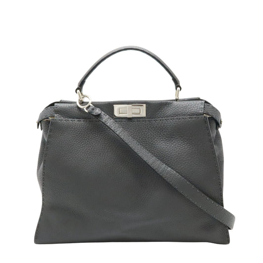 Fendi Peekaboo Grey Leather Hand Bag