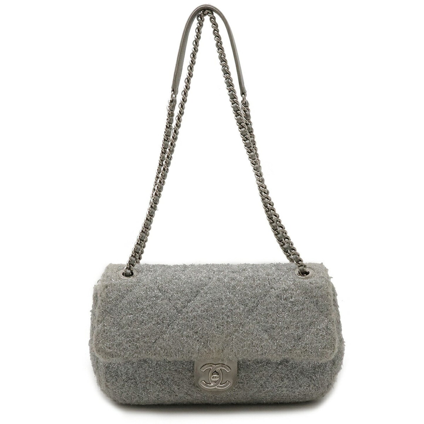 Chanel Matelassé Silver Fabric Shoulder Bag