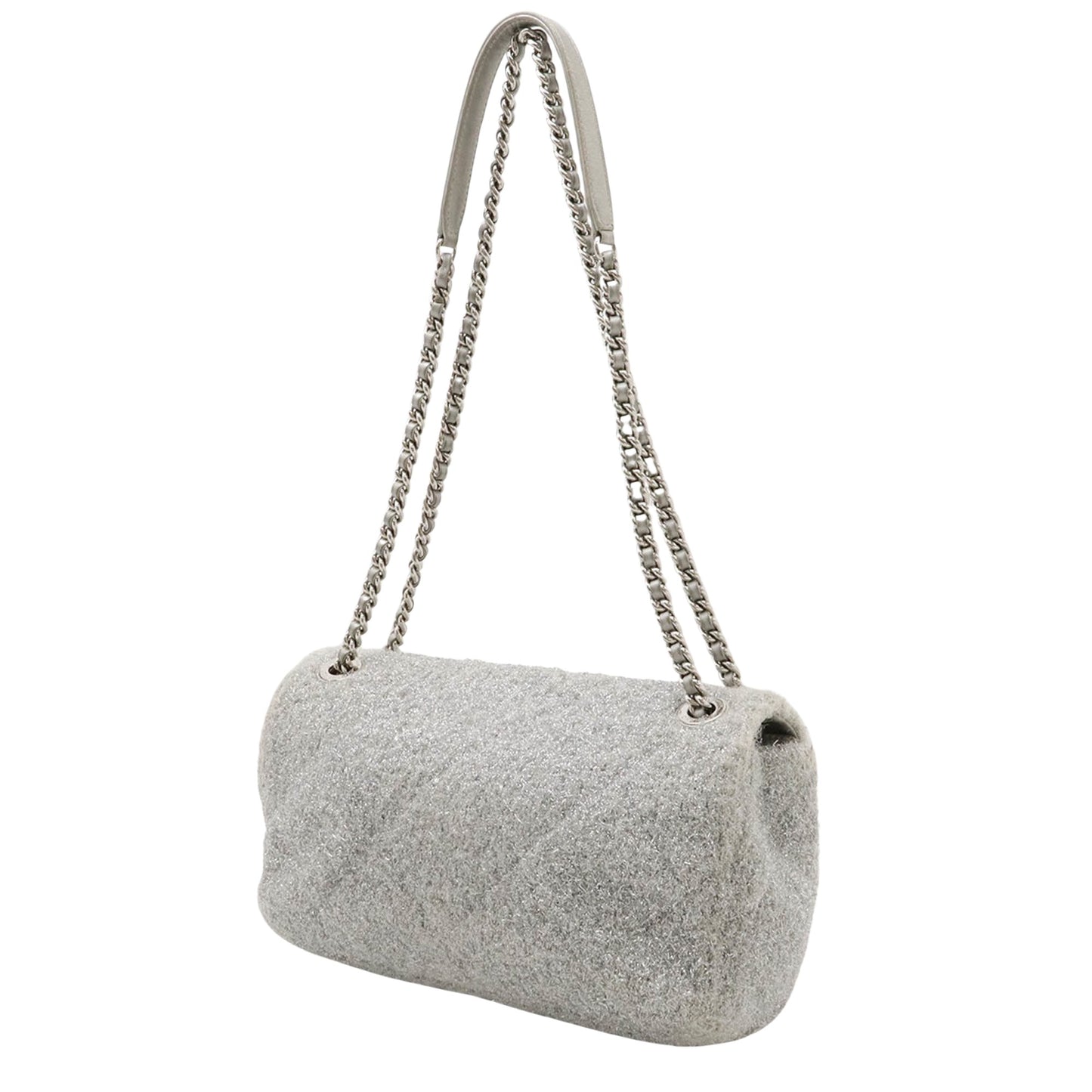 Chanel Matelassé Silver Fabric Shoulder Bag