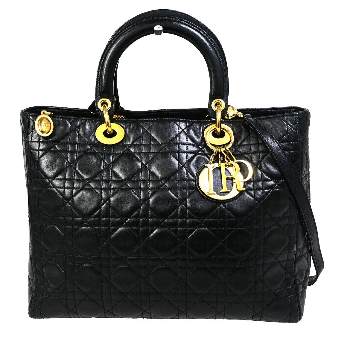 Dior Lady Dior Black Leather Hand Bag