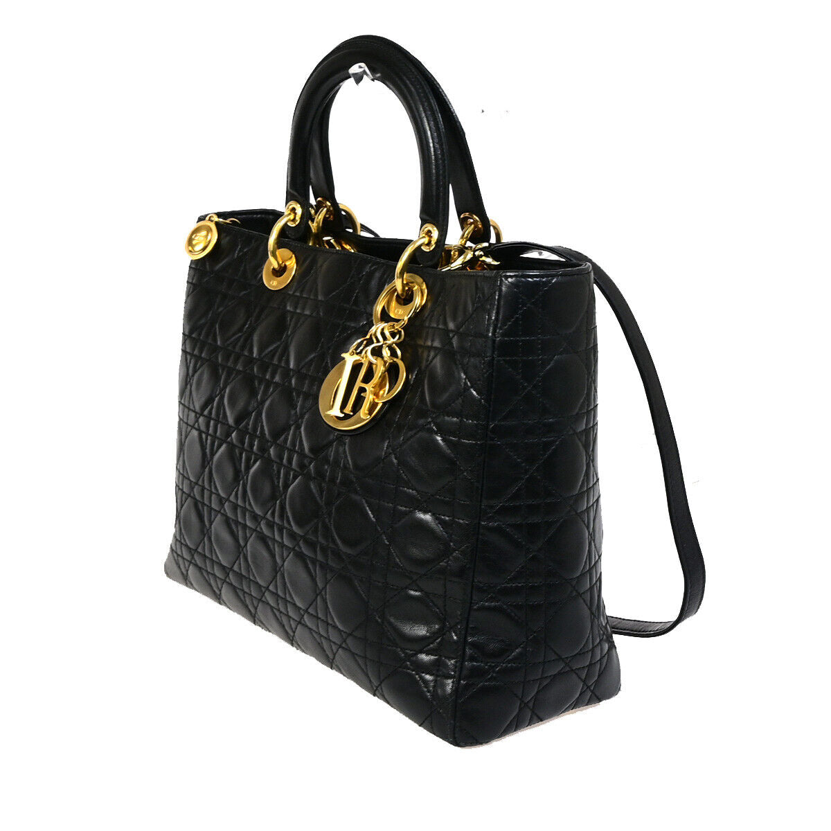 Dior Lady Dior Black Leather Hand Bag