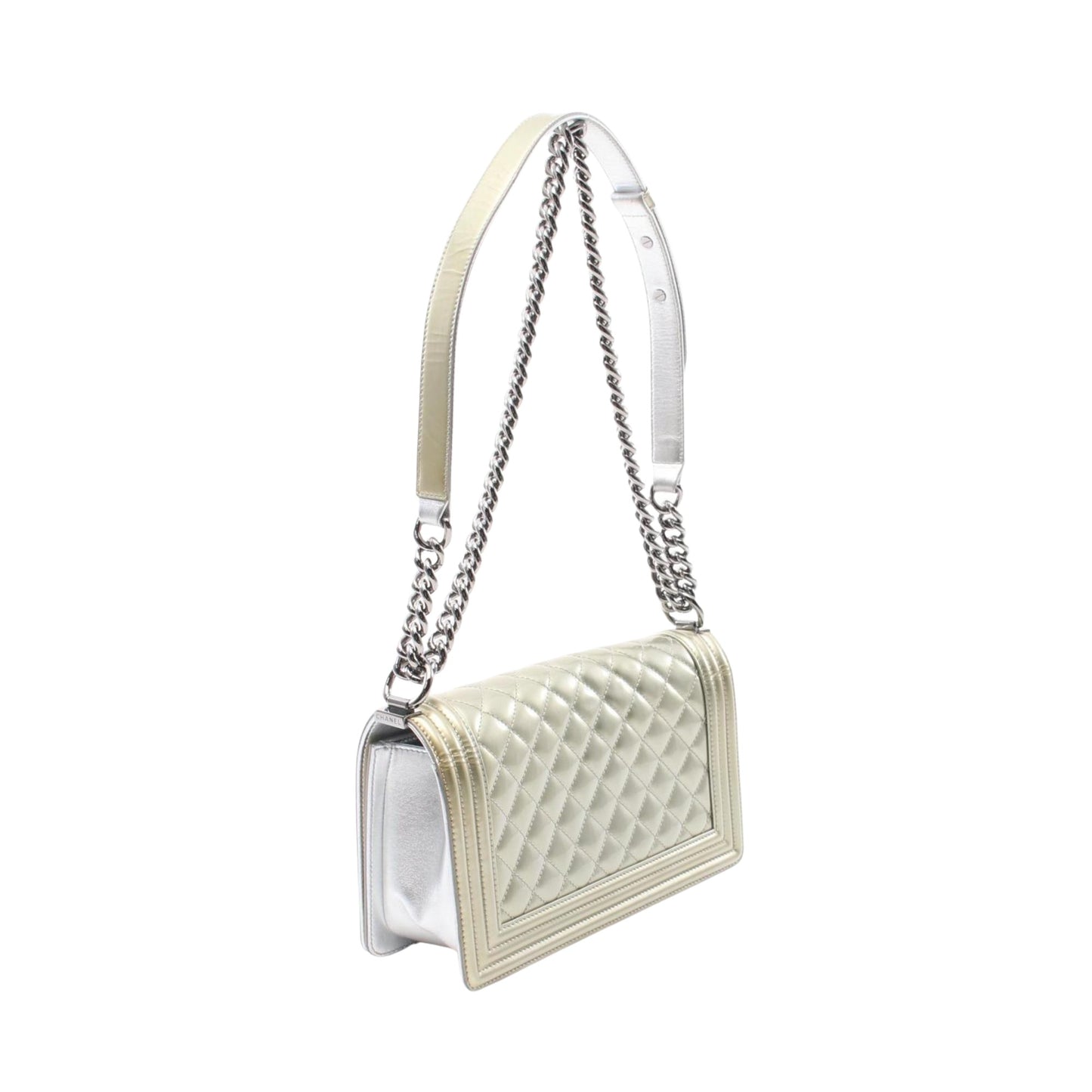 Chanel Boy Silver Patent Leather Shoulder Bag