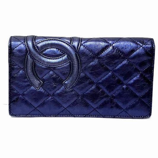 Chanel Cambon line Blue Leather Wallet Accessories