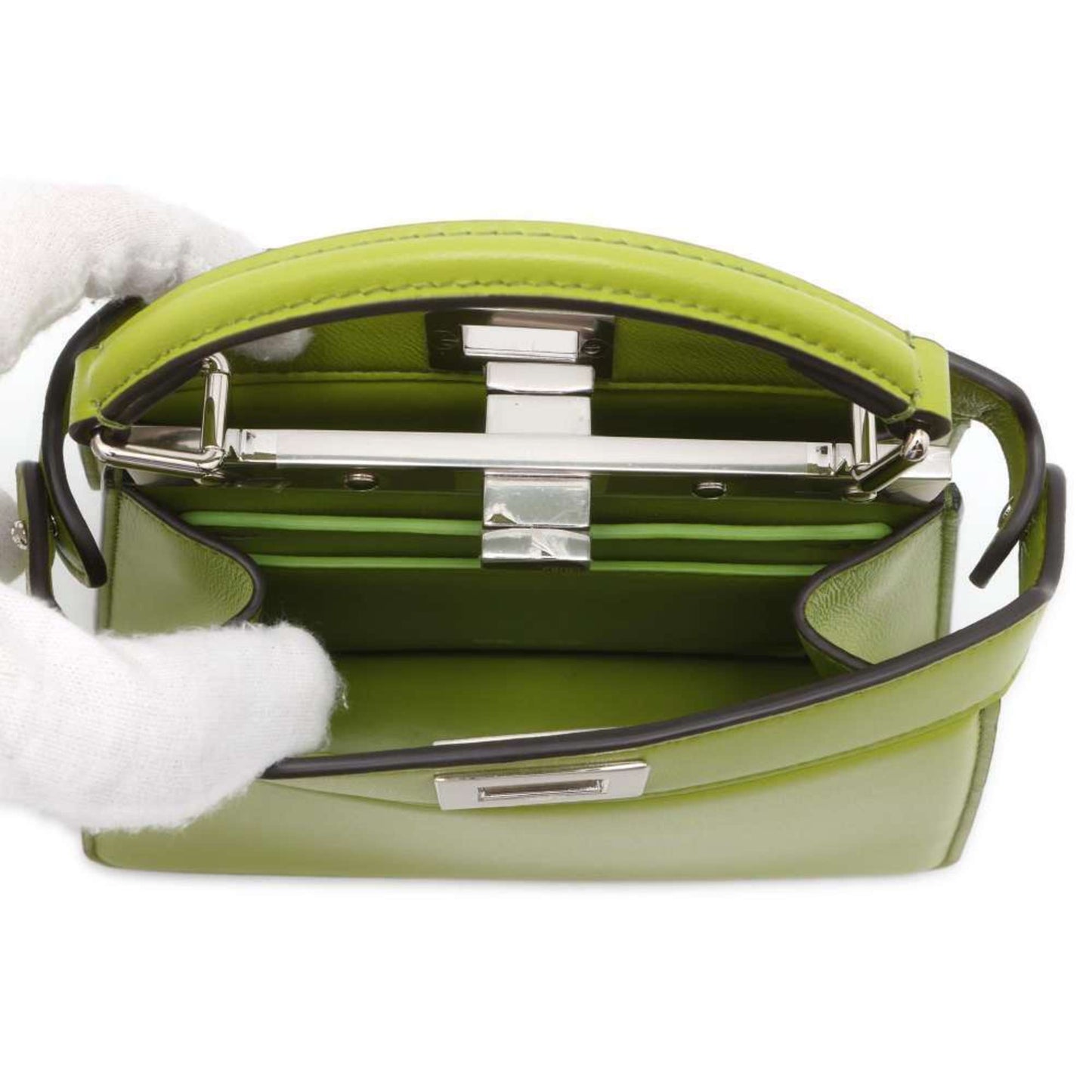 Fendi Peekaboo Green Leather Hand Bag