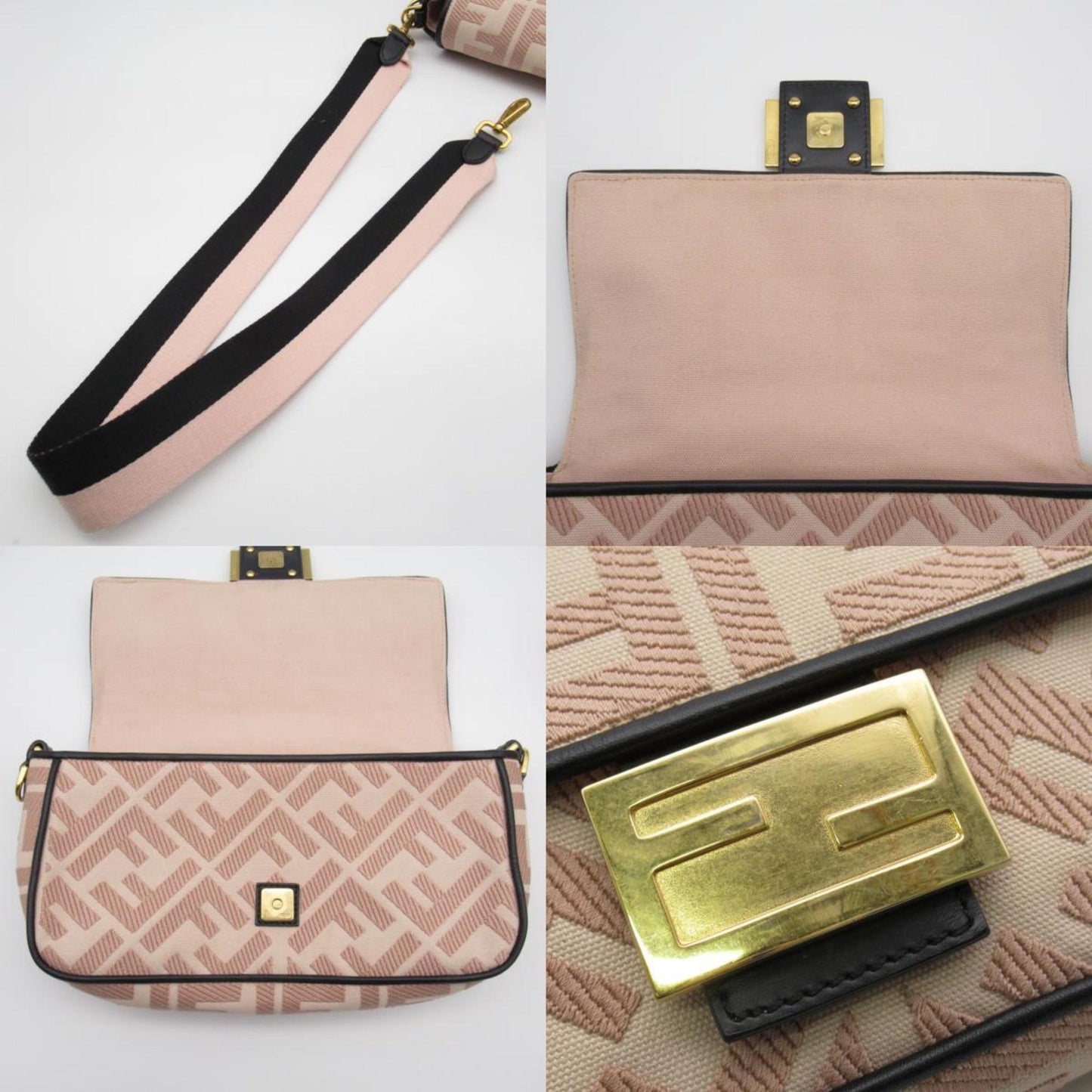 Fendi Baguette Pink Canvas Shoulder Bag