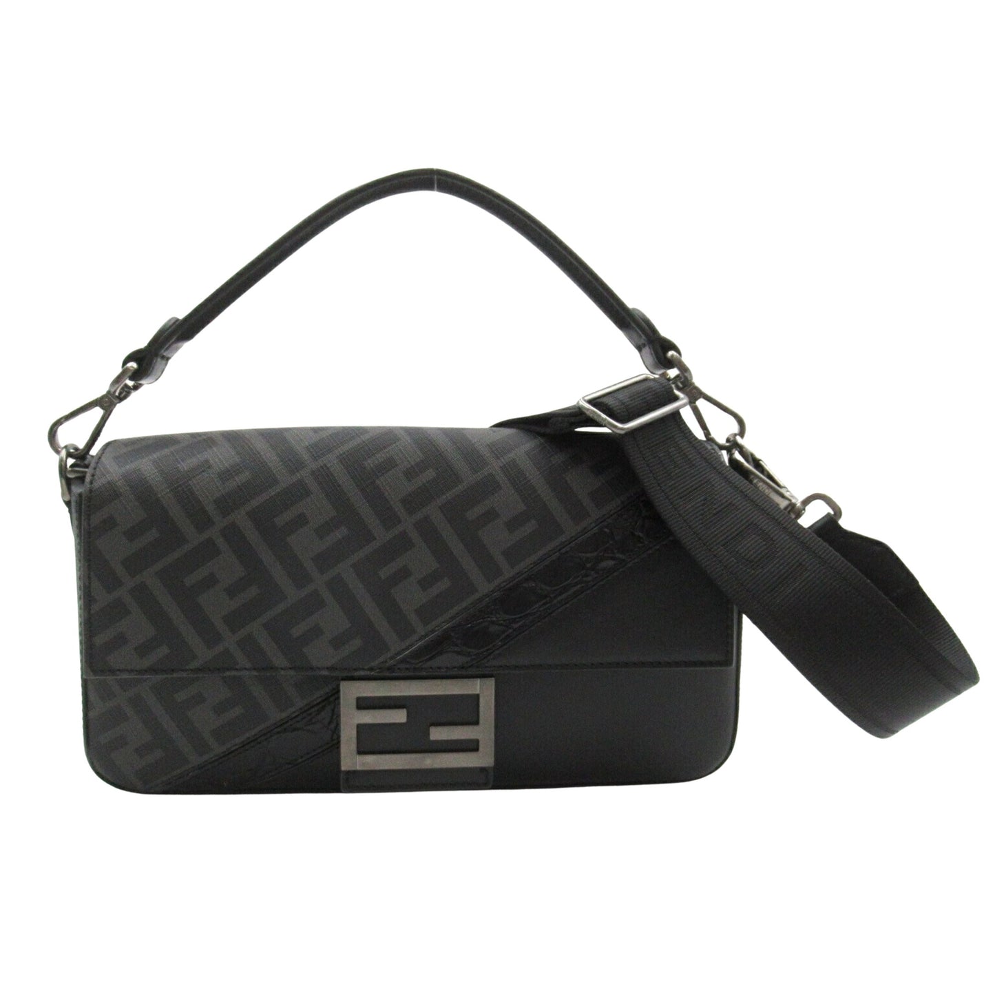 Fendi Mamma Baguette Black Canvas Shoulder Bag