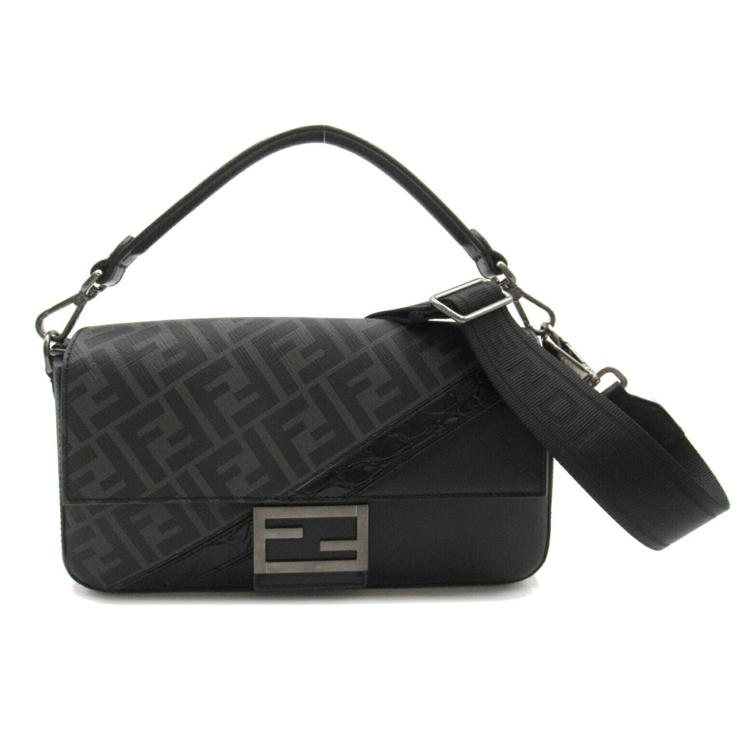 Fendi Mamma Baguette Black Canvas Shoulder Bag