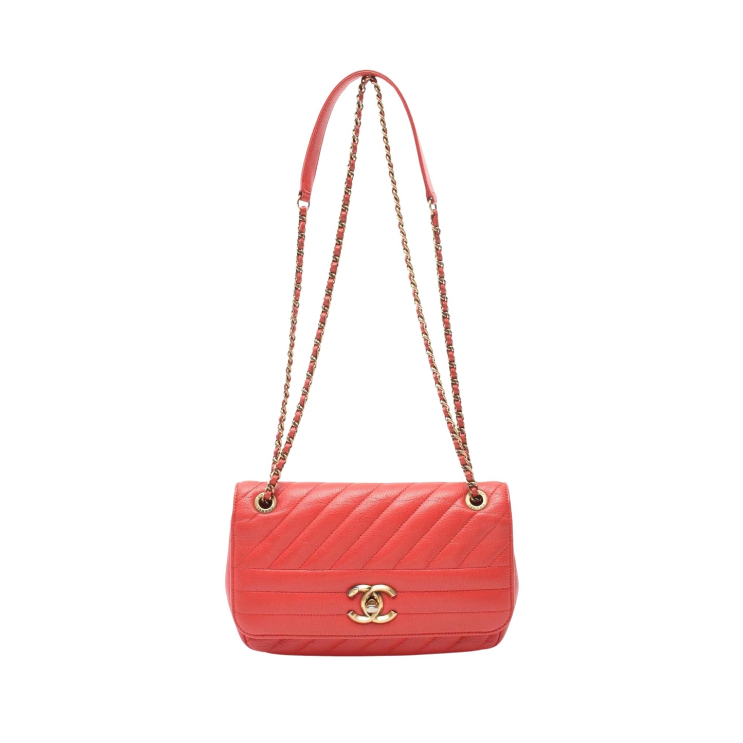 Chanel Chevron Red Leather Shoulder Bag