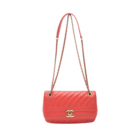 Chanel Chevron Red Leather Shoulder Bag