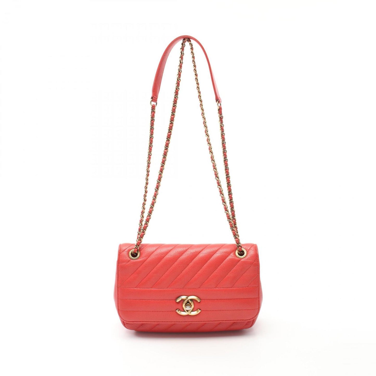 Chanel Chevron Red Leather Shoulder Bag