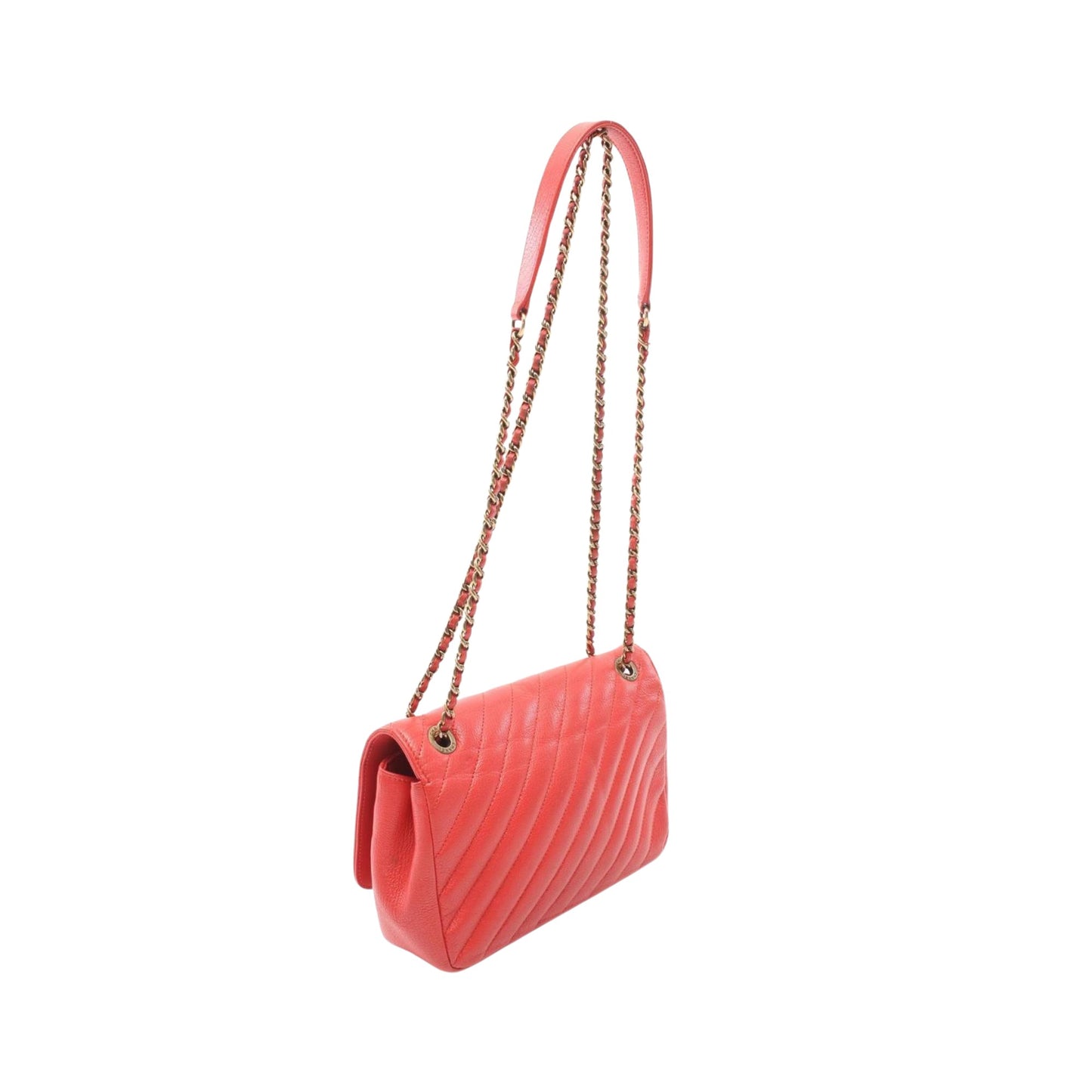 Chanel Chevron Red Leather Shoulder Bag