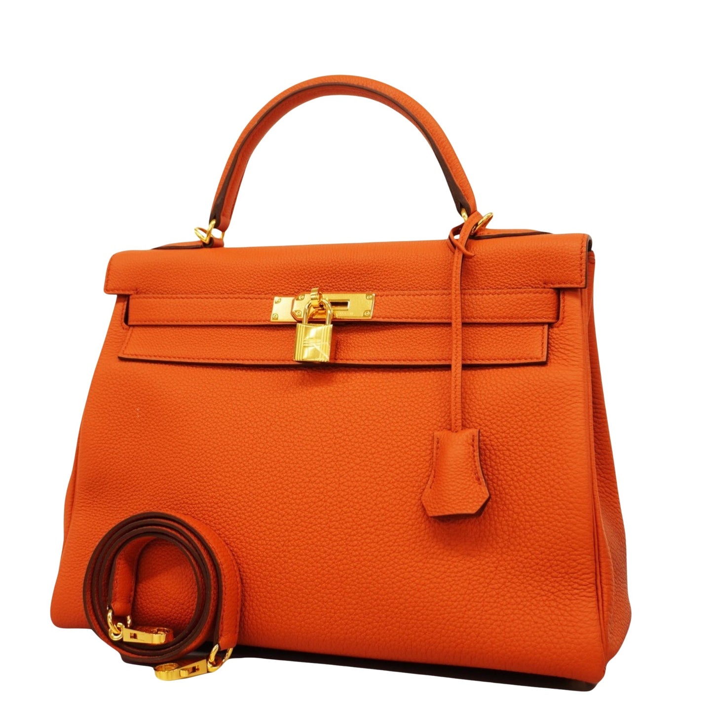 Hermès Kelly 32 Orange Leather Hand Bag