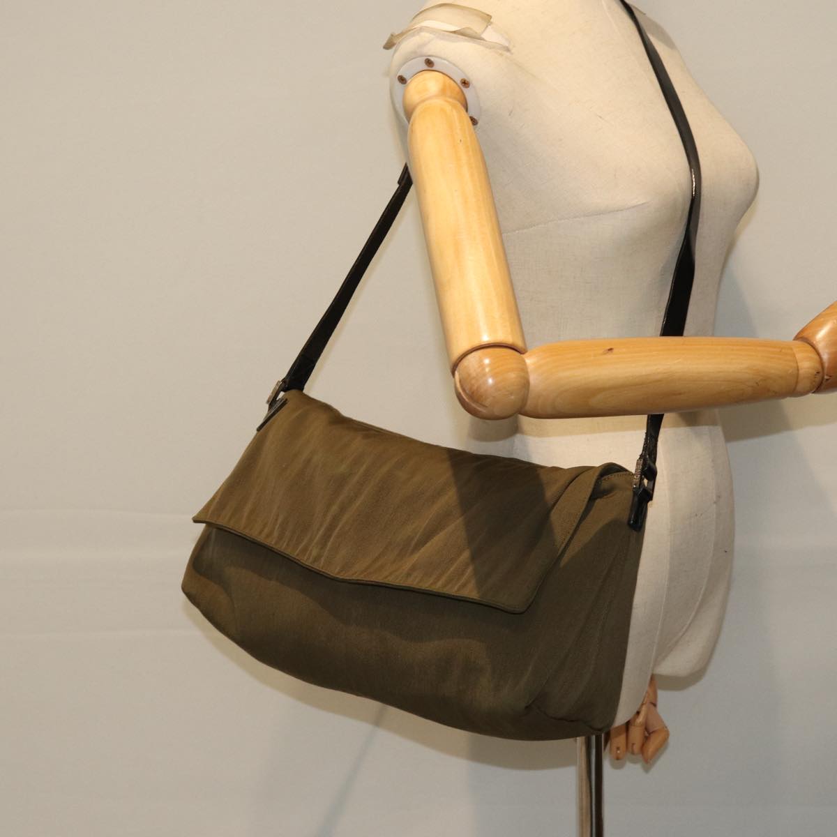 Fendi Khaki Canvas Shoulder Bag