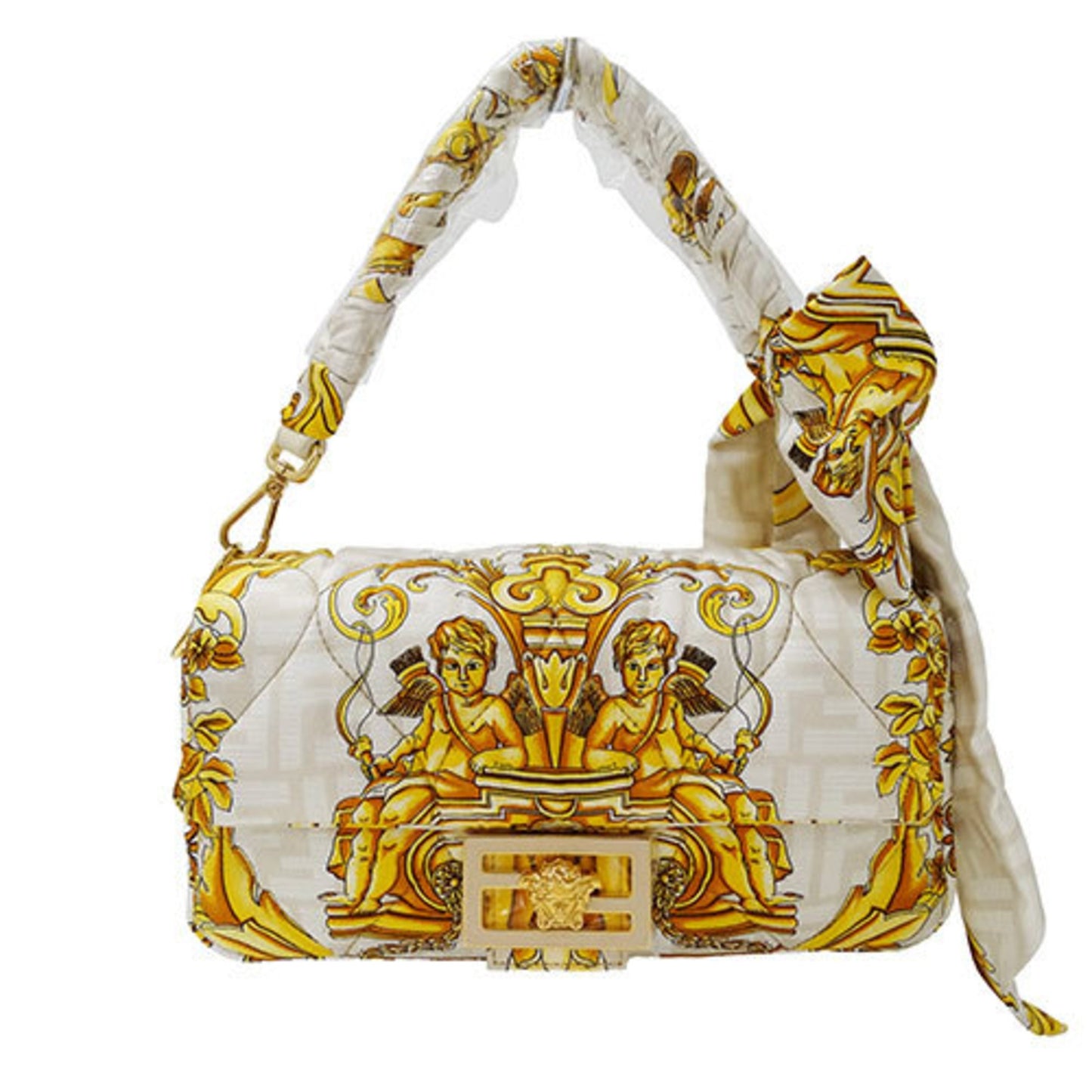 Fendi Baguette Gold Synthetic Hand Bag