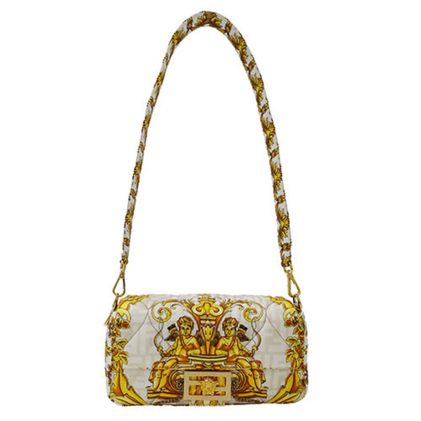 Fendi Baguette Gold Synthetic Hand Bag