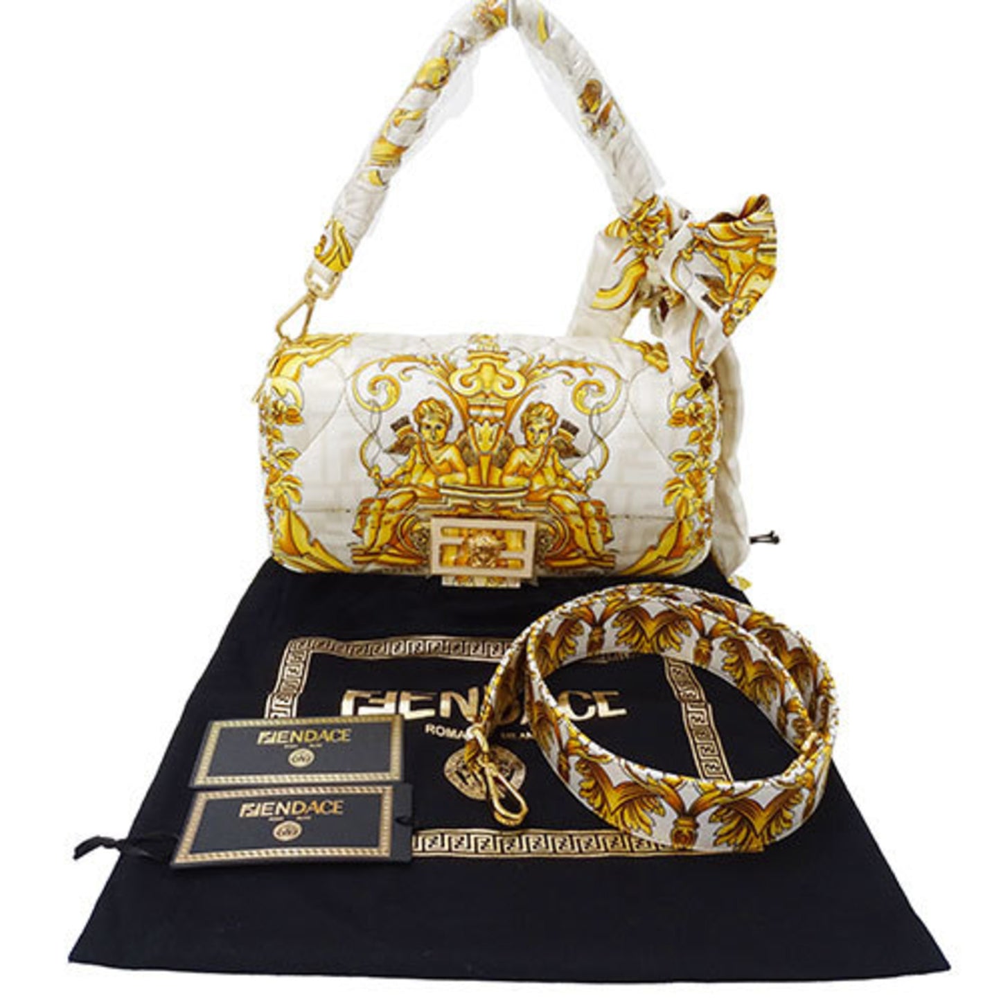 Fendi Baguette Gold Synthetic Hand Bag