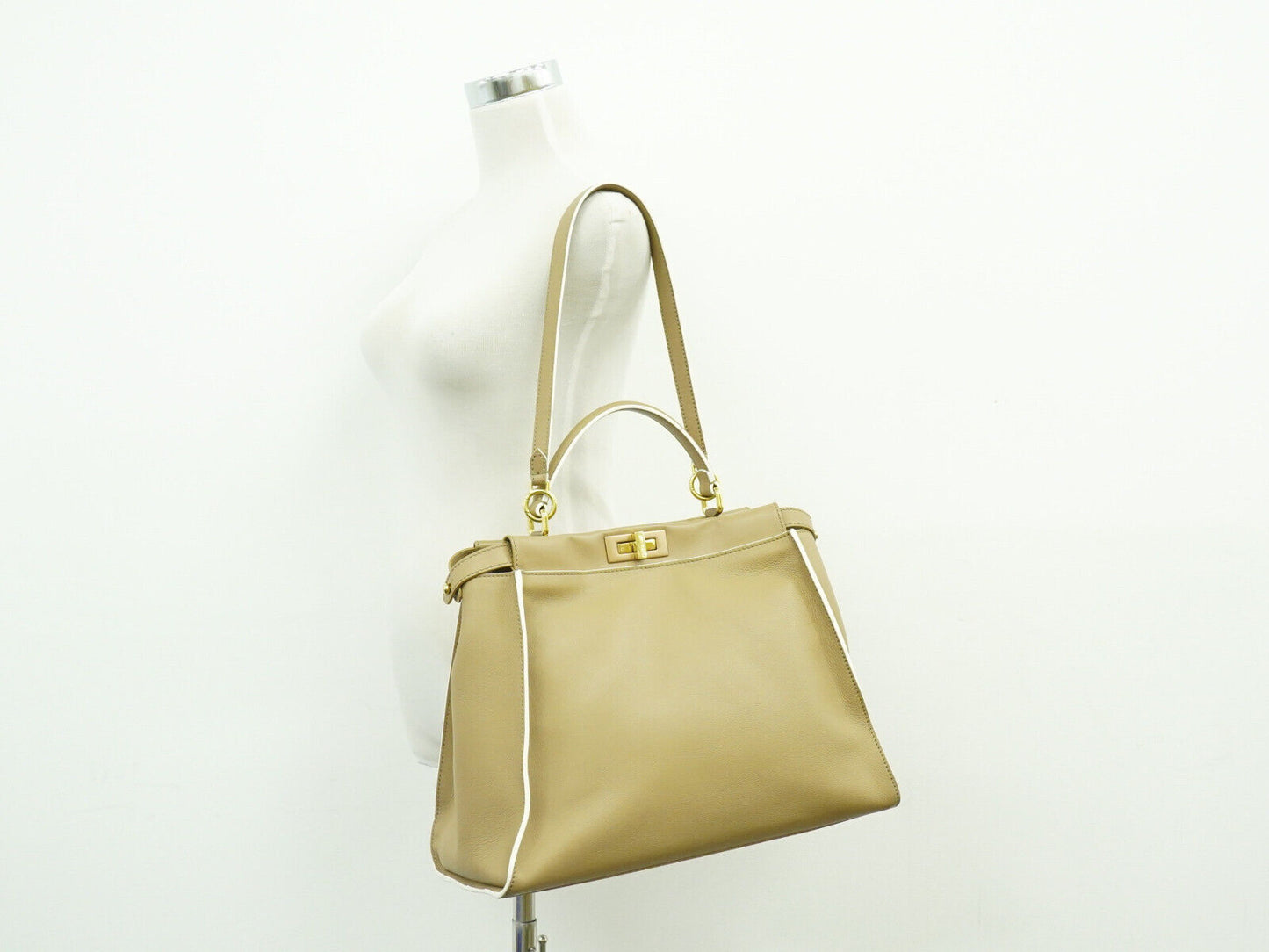 Fendi Peekaboo Beige Leather Hand Bag